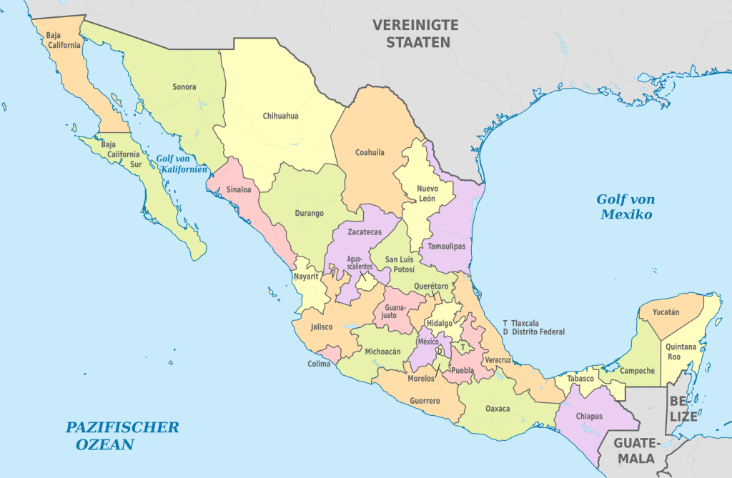 Mapa de los estados de México.