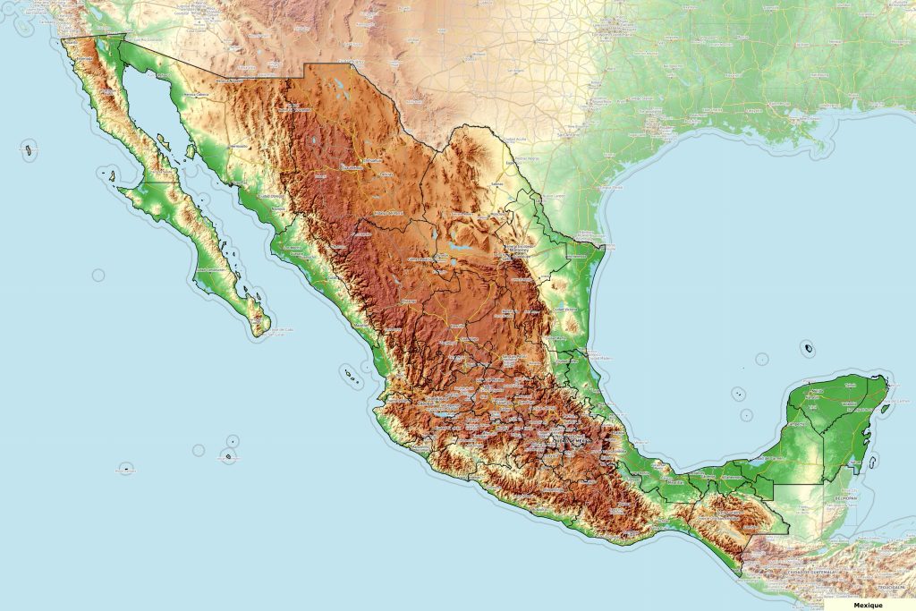 Mapa físico de México.
