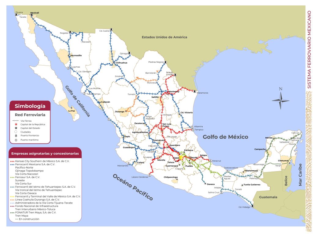 Mapa ferroviario de México.