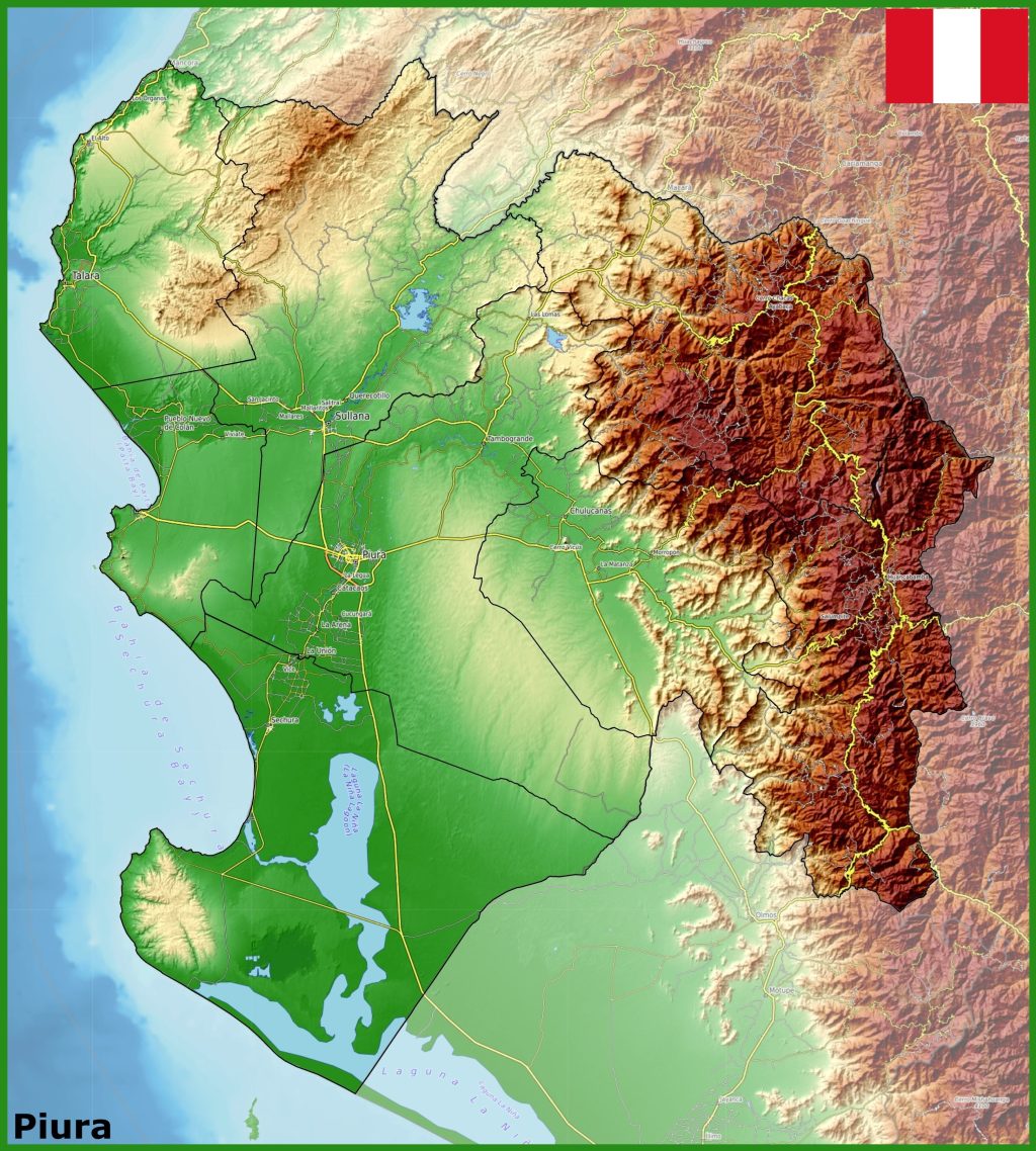 Mapa f&iacute;sico del departamento de Piura.