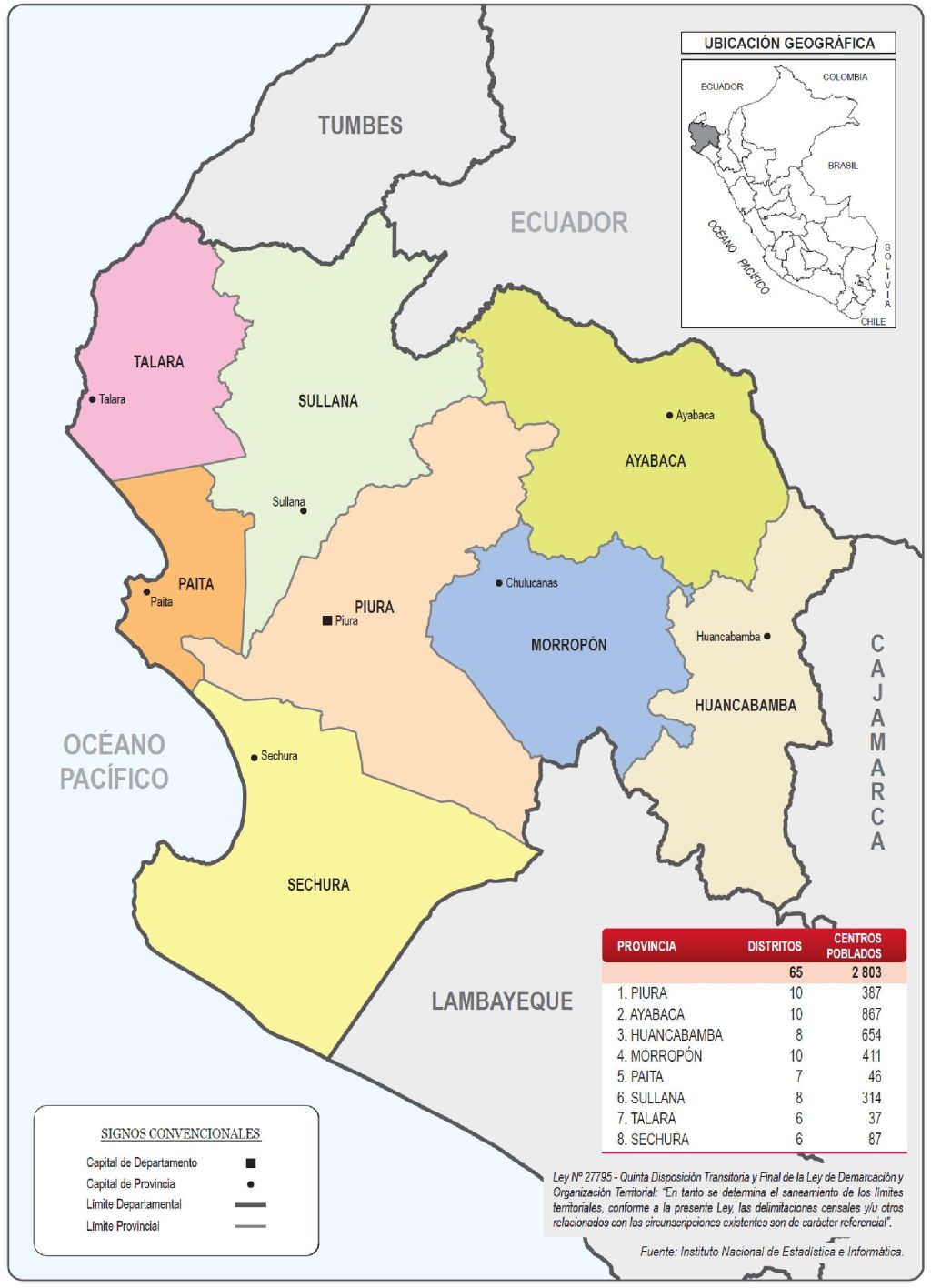 Mapa de las provincias del departamento de Piura.