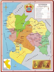 Mapa pol&iacute;tico del departamento de Piura.