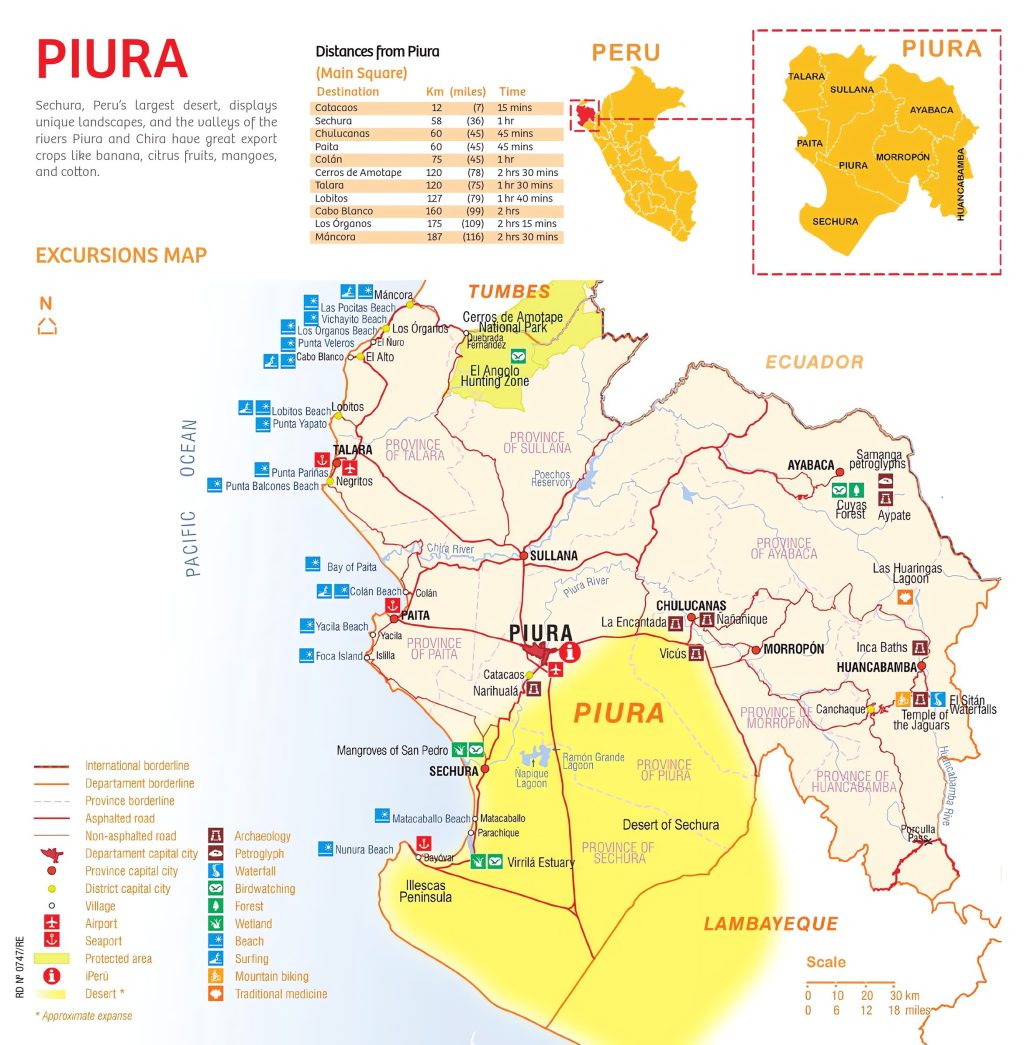 Mapa tur&iacute;stico del departamento de Piura.