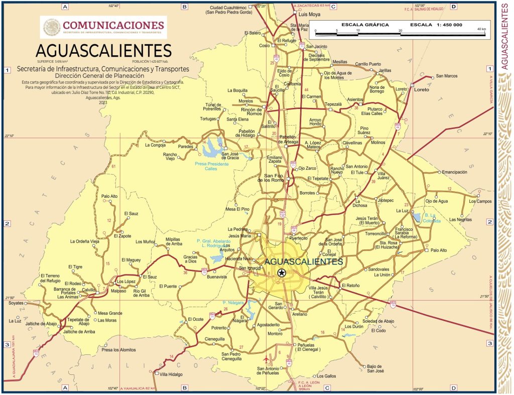 Mapa del estado de Aguascalientes.