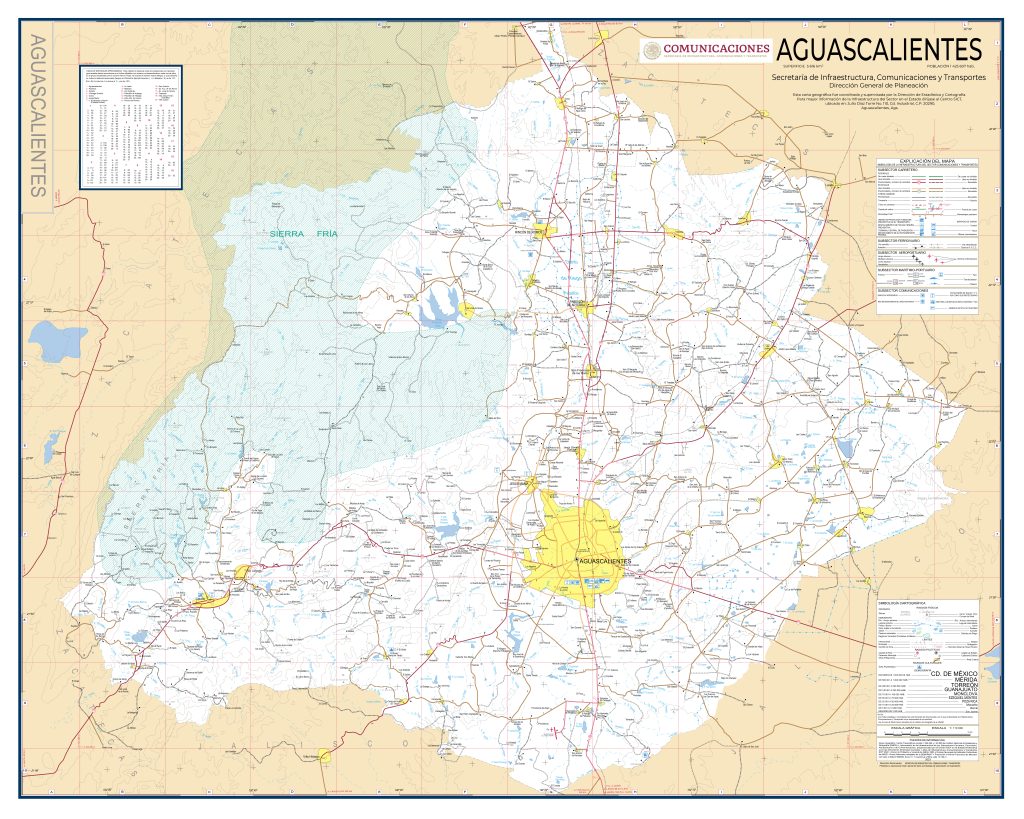 Mapa de carreteras del estado de Aguascalientes.