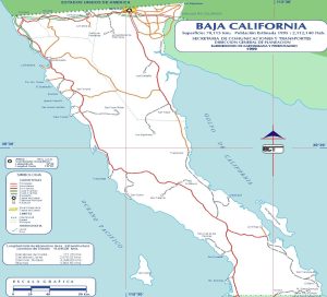 Mapa de carreteras de Baja California de 1999.
