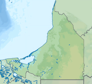 Mapa físico en blanco del estado de Campeche.