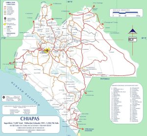 Mapa de carreteras de Chiapas de 1999.
