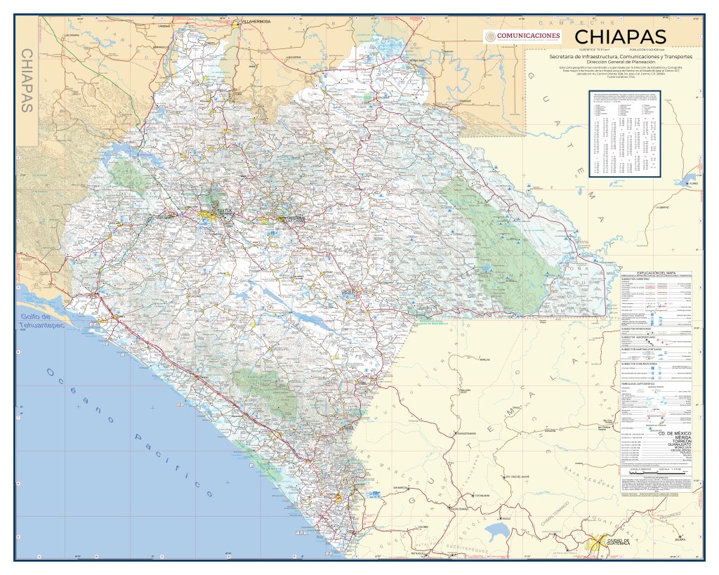 Mapa de carreteras de Chiapas.