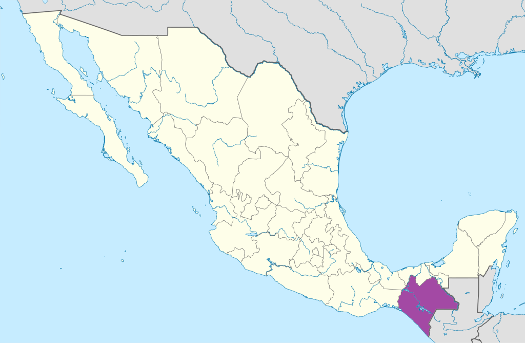 Mapa de ubicación del estado de Chiapas.