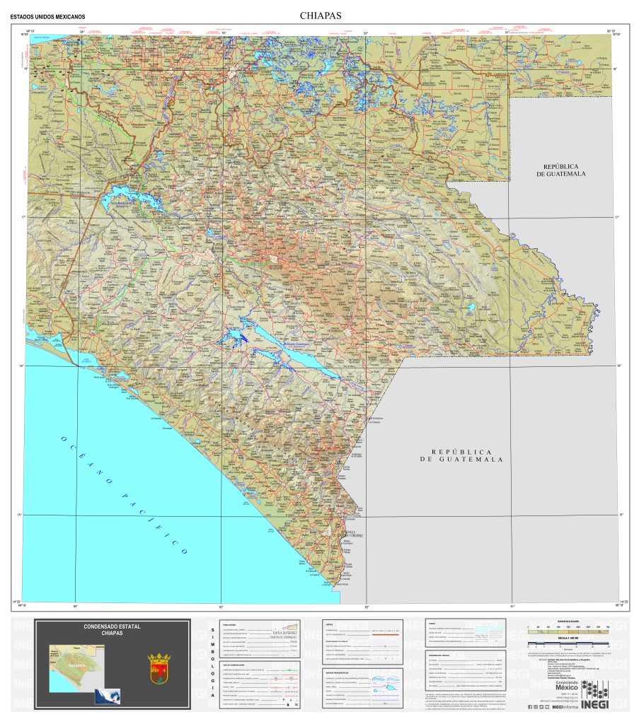 Mapa físico de Chiapas.