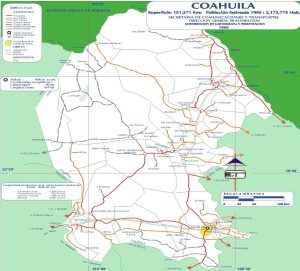 Mapa de carreteras de Coahuila de 1999.