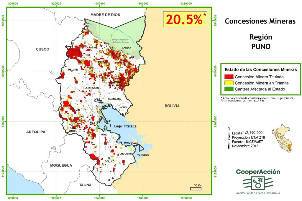 Concesiones mineras en el departamento de Puno noviembre 2016.