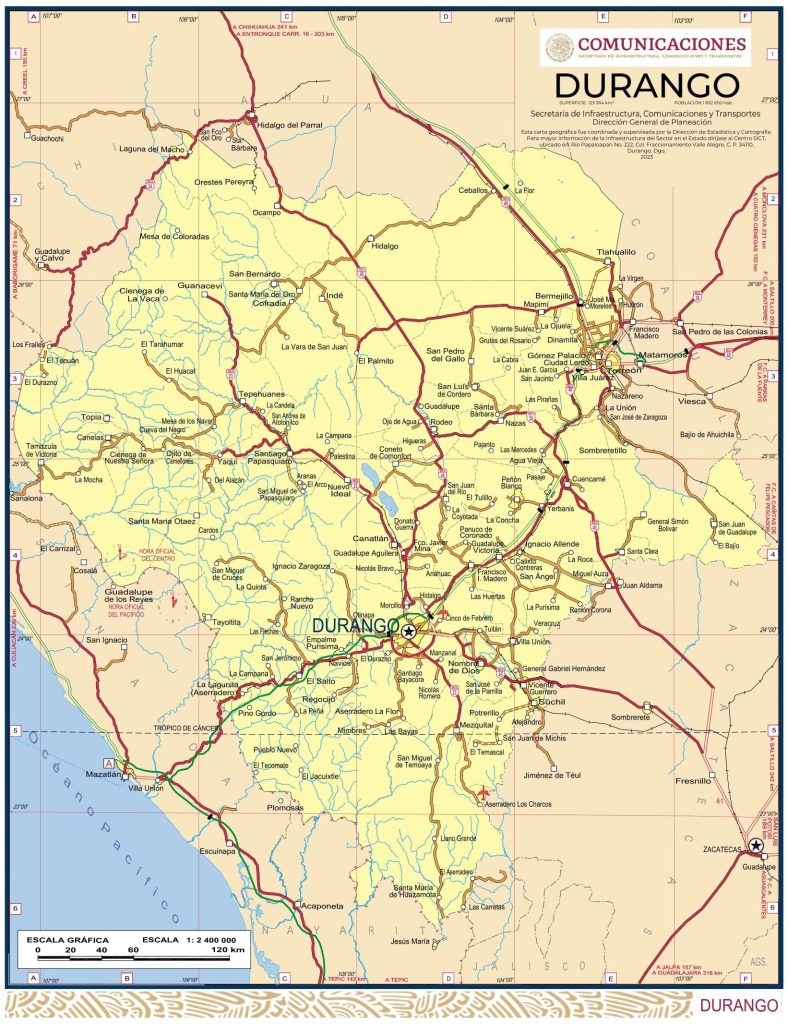 Mapa del estado de Durango.