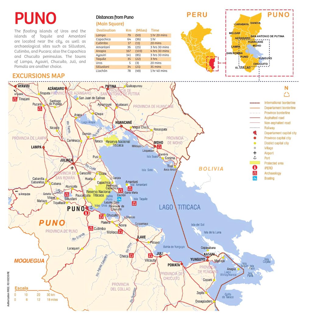 Mapa tur&iacute;stico del departamento de Puno.