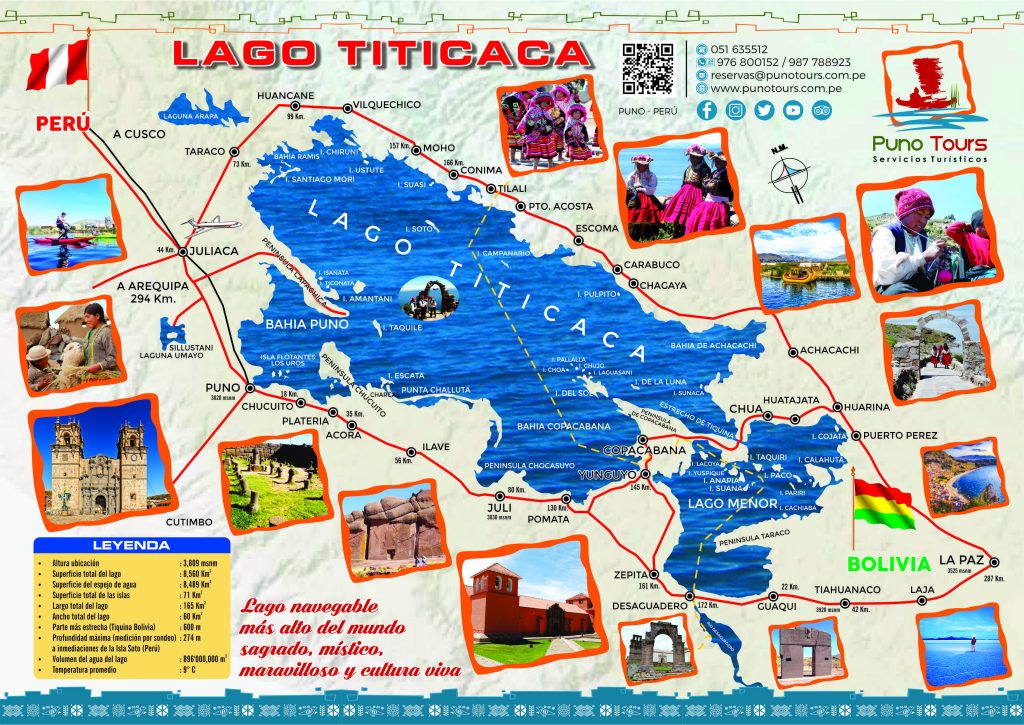Mapa turístico del lago Titicaca.