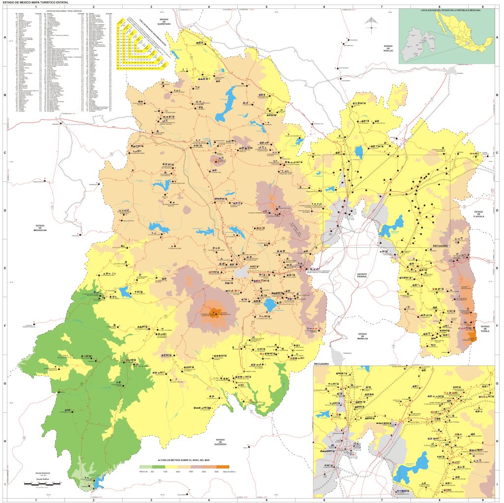 Mapa turístico del estado de México.