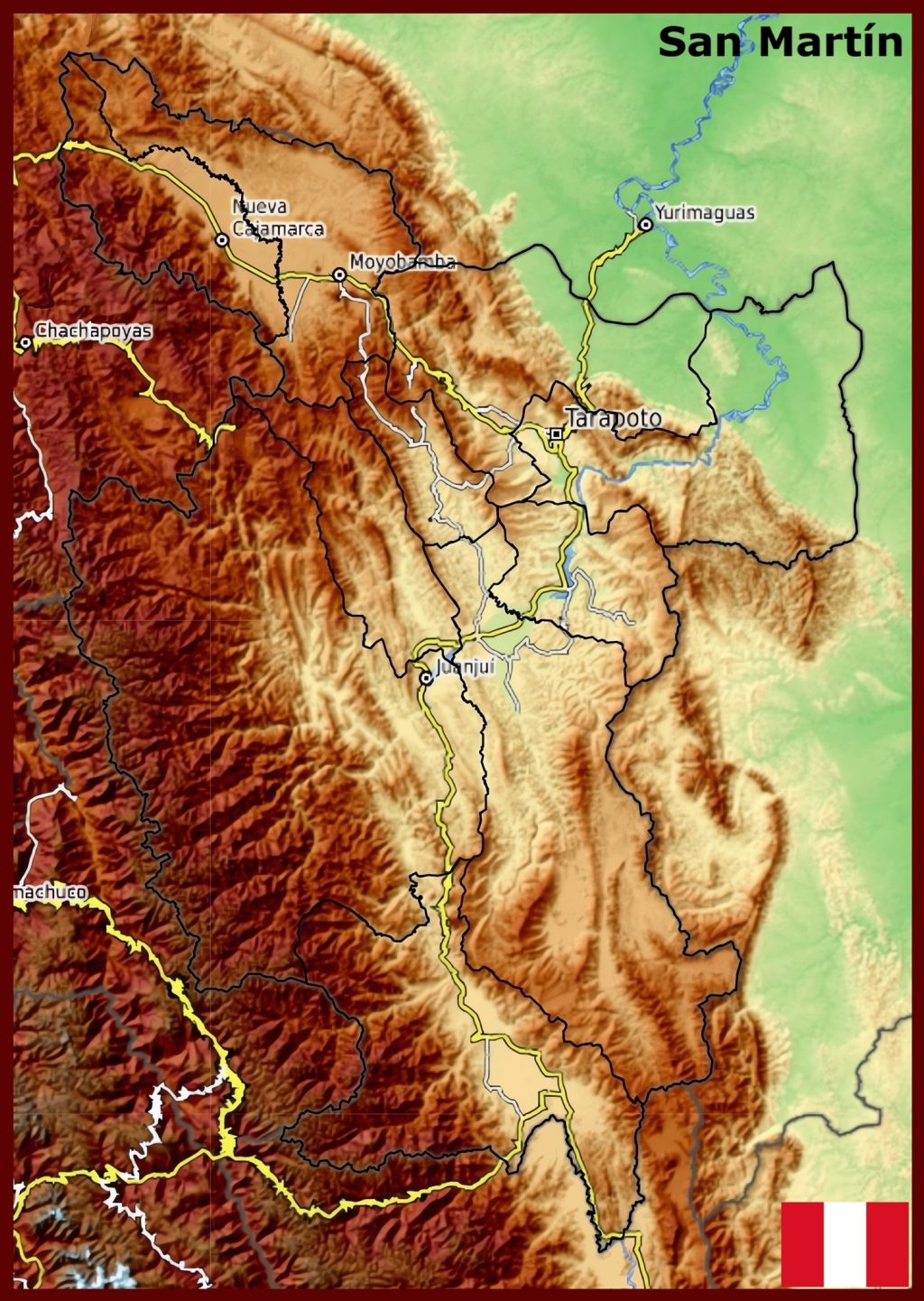 Mapa f&iacute;sico del departamento de San Mart&iacute;n.