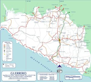 Mapa de carreteras de Guerrero de 1999.