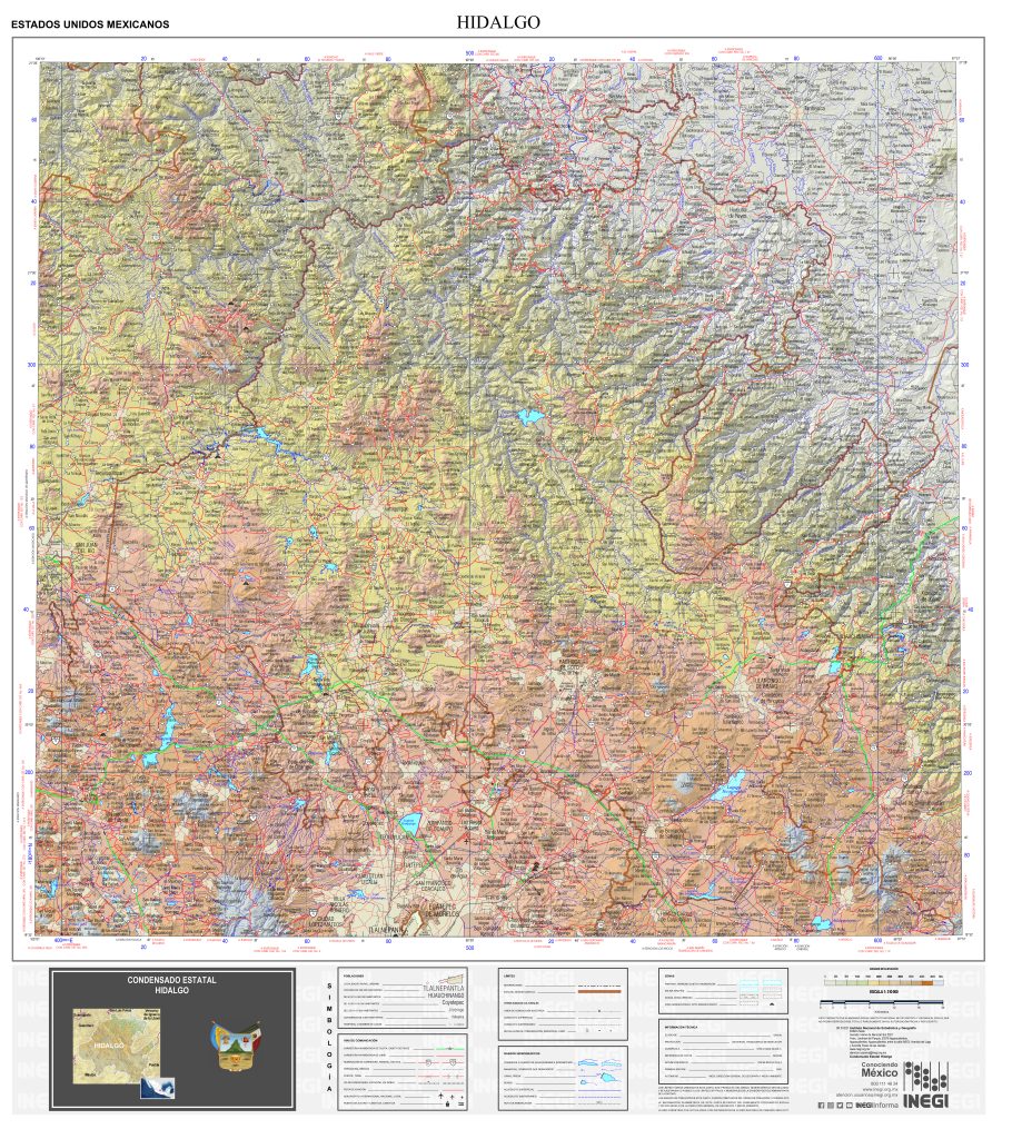 Mapa físico de Hidalgo.