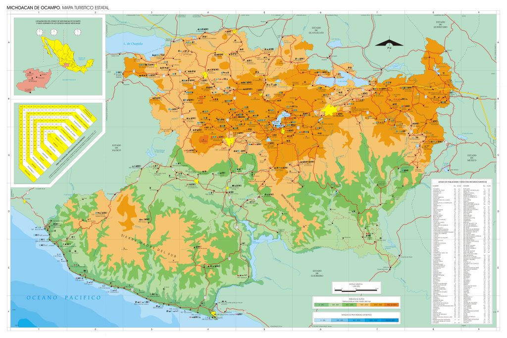 Mapa turístico de Michoacán.