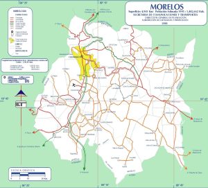 Mapa de carreteras de Morelos de 1999.