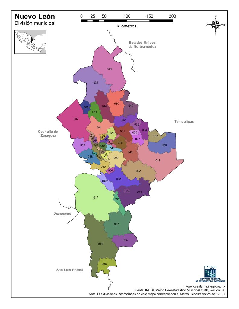 Mapa de los municipios de Nuevo León.