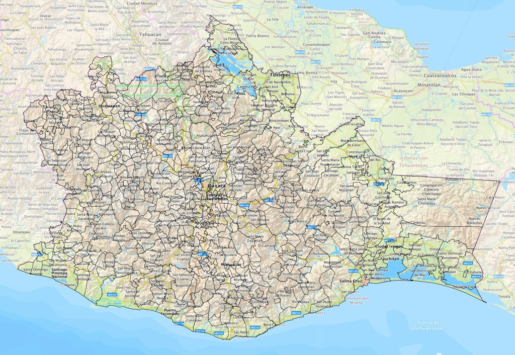 Mapa de las principales ciudades del estado de Oaxaca.