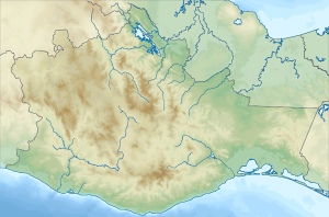 Mapa físico en blanco del estado de Oaxaca.
