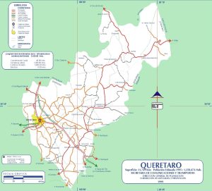 Mapa de carreteras del estado de Querétaro de 1999.