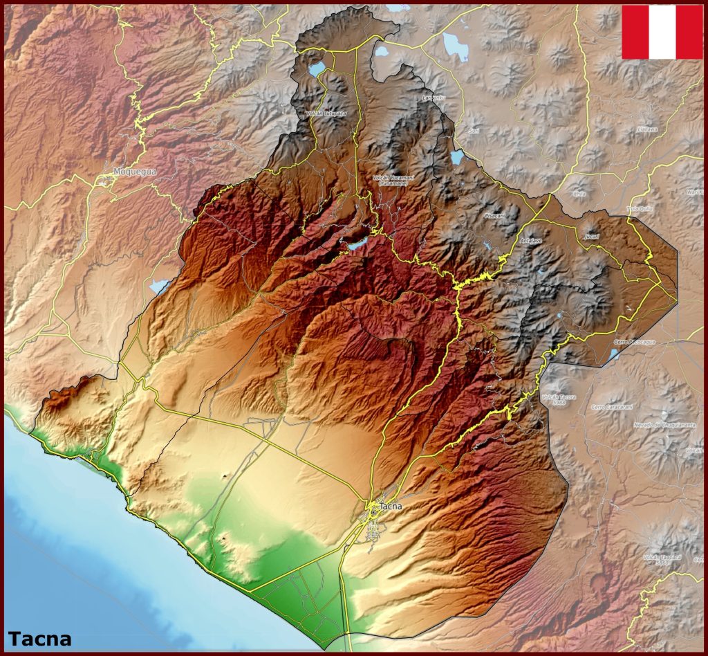 Mapa f&iacute;sico del departamento de Tacna.