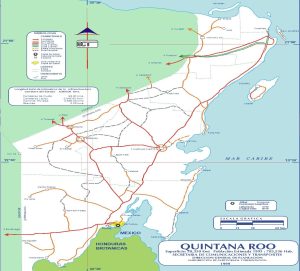 Mapa de carreteras de Quintana Roo de 1999.