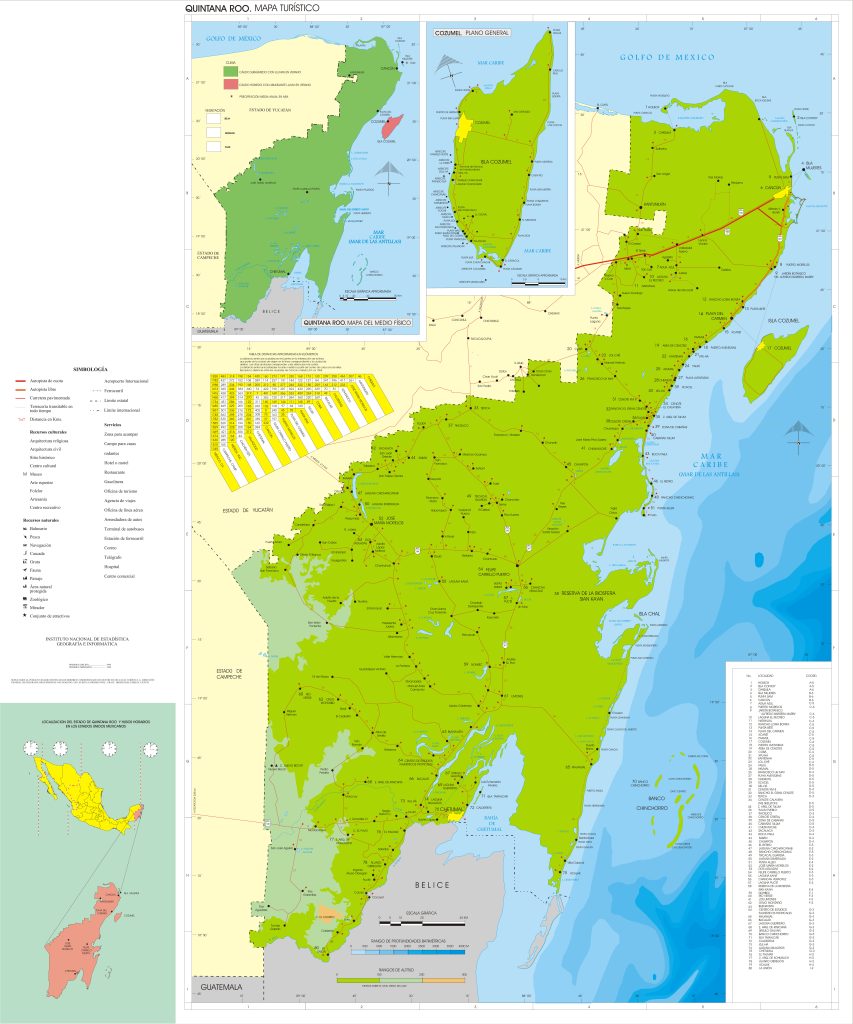 Mapa turístico de Quintana Roo.