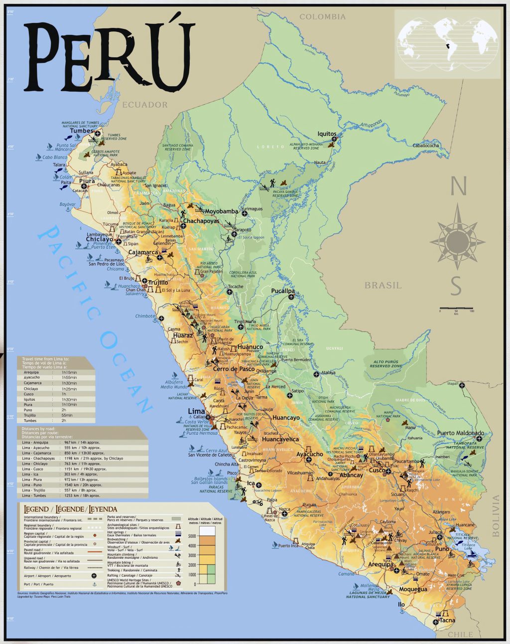 Mapa tur&iacute;stico de Per&uacute;.