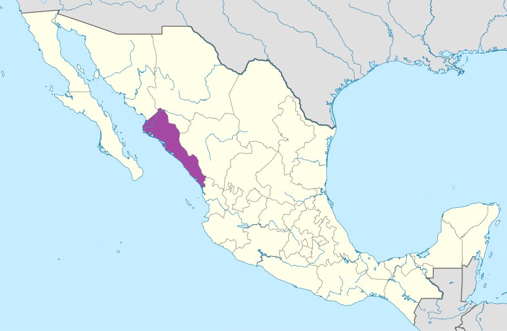 Mapa de ubicación del estado de Sinaloa.