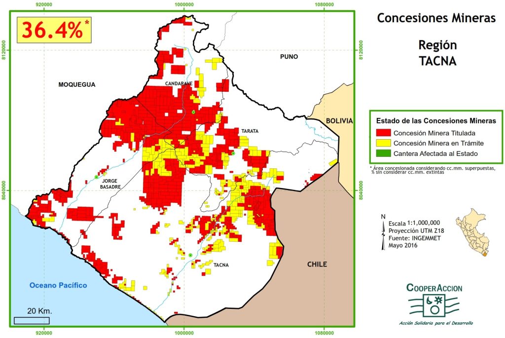 Concesiones mineras en el departamento de Tacna mayo 2016.