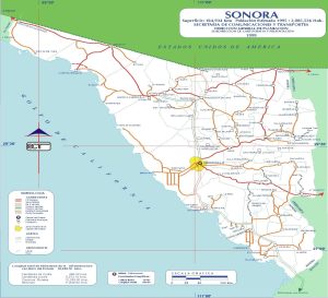 Mapa de carreteras de Sonora de 1999.