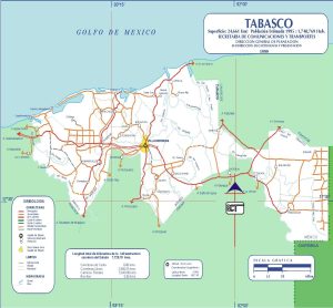 Mapa de carreteras de Tabasco de 1999.