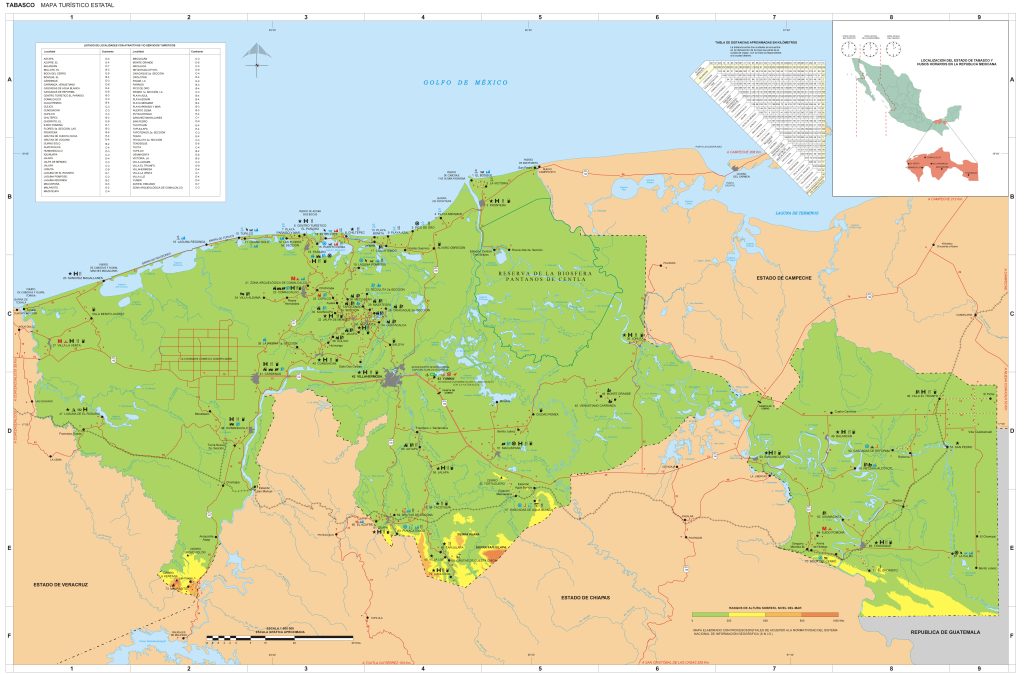 Mapa turístico de Tabasco.