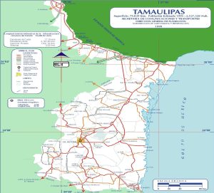 Mapa de carreteras de Tamaulipas de 1999.