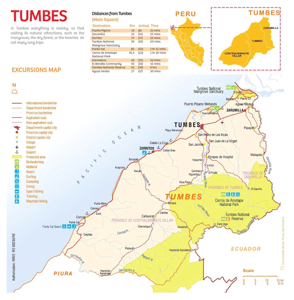 Mapa tur&iacute;stico del departamento de Tumbes.