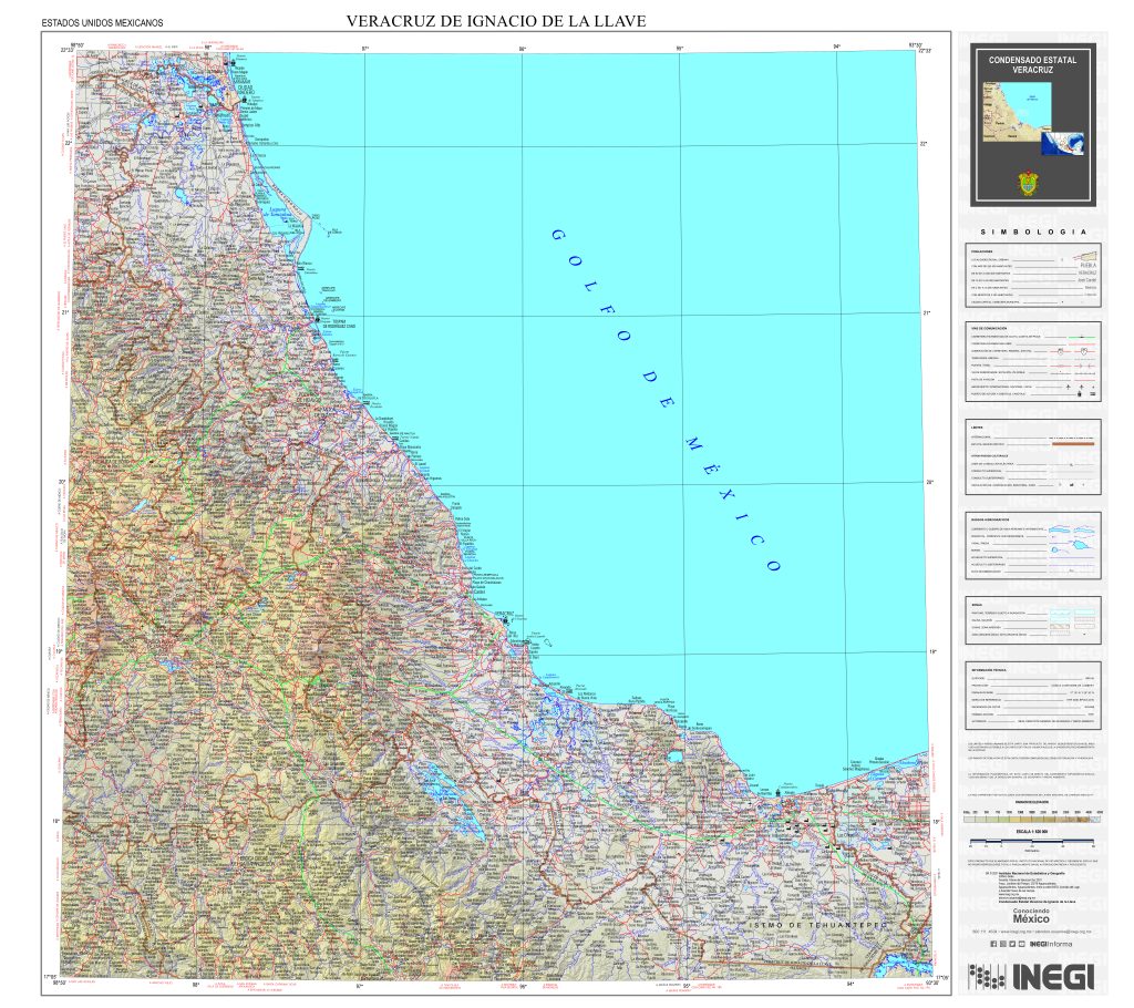 Mapa físico del estado de Veracruz.