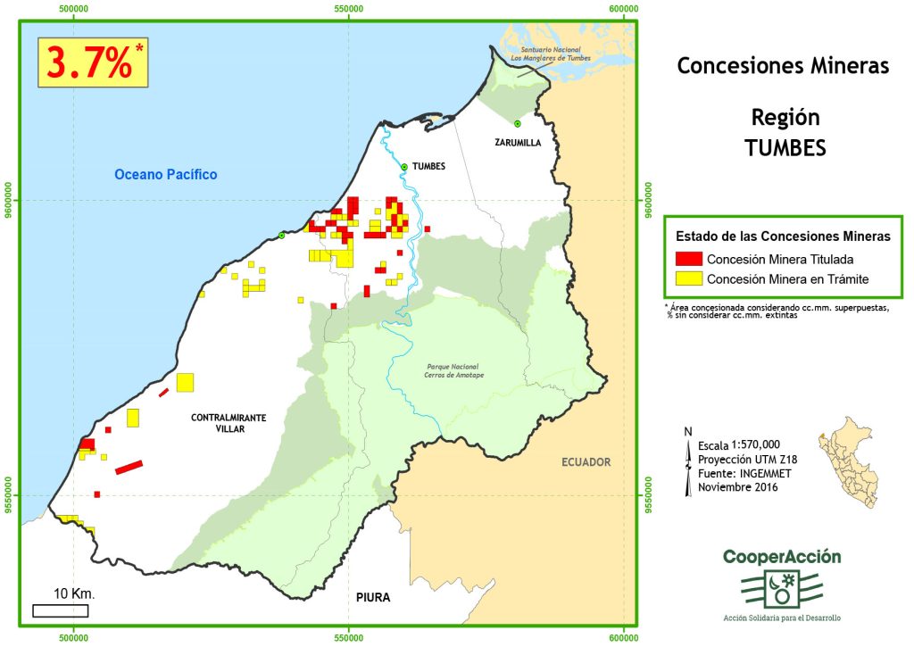Concesiones mineras en el departamento de Tumbes noviembre 2016.
