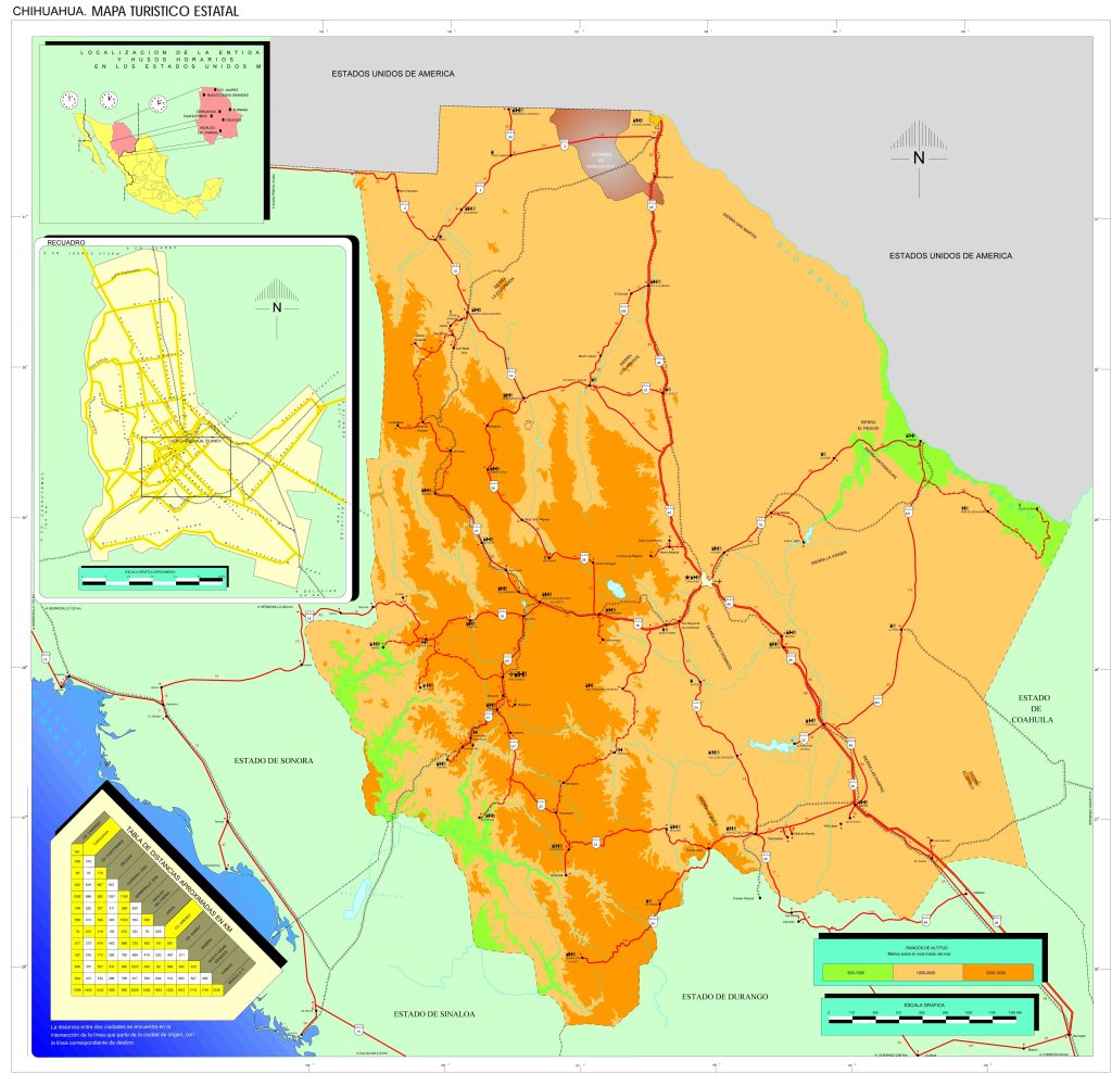 Mapa turístico del estado de Chihuahua.