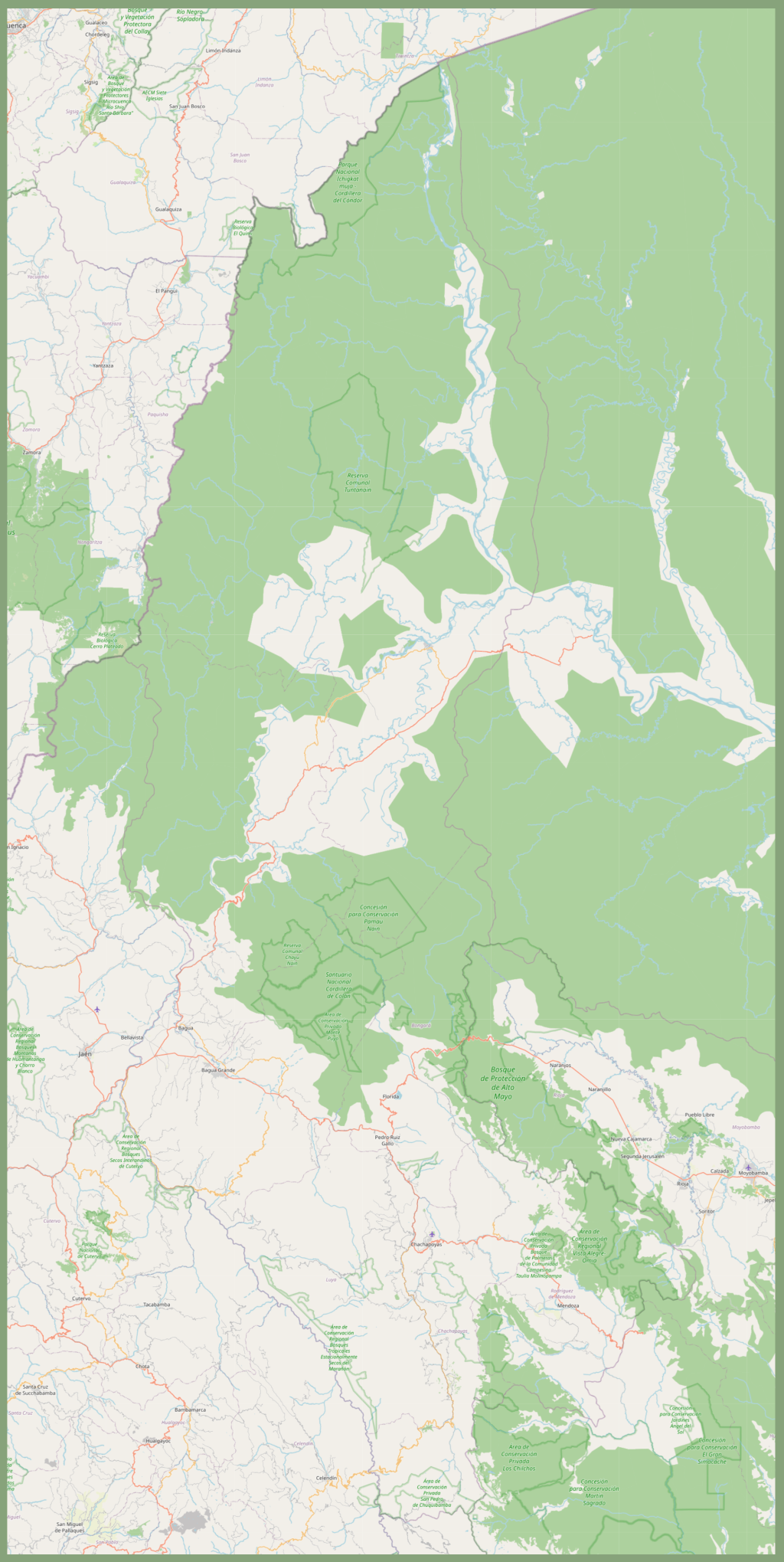 Mapa de las principales ciudades del departamento de Amazonas, Per&uacute;.