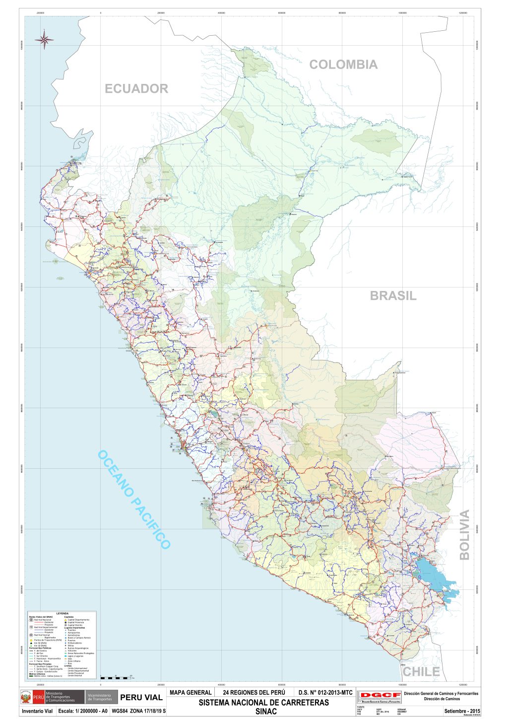 Mapa de carreteras del Per&uacute;.