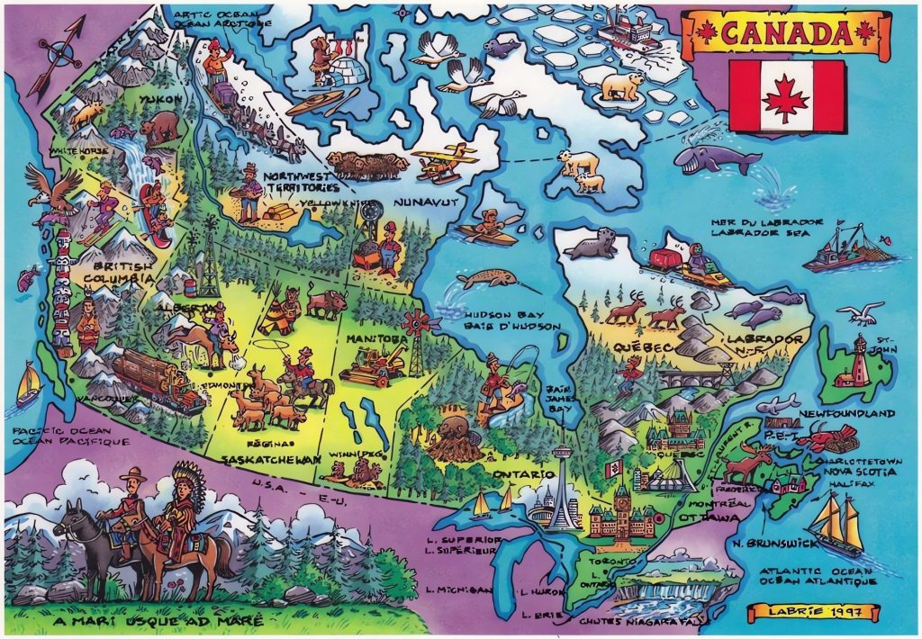 Mapa turístico pictórico de Canadá.