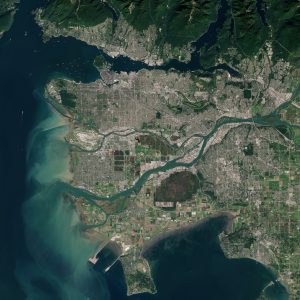 Imagen satelital del área metropolitana de Vancouver.