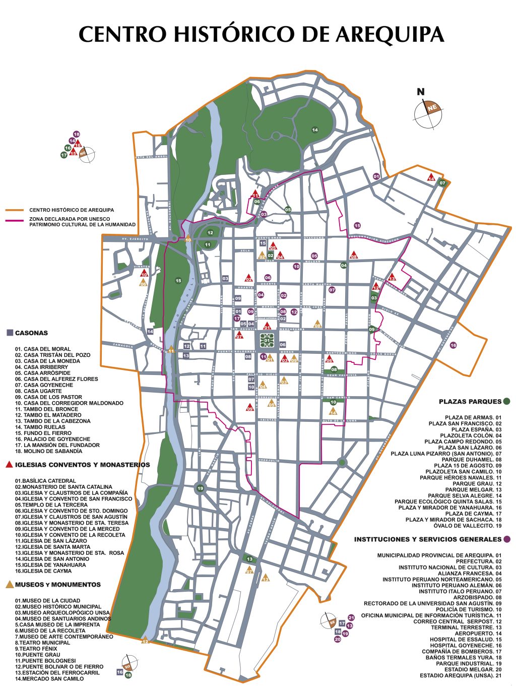 Plano del centro hist&oacute;rico de Arequipa.