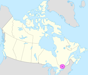Mapa de ubicación de Ottawa en Canadá.